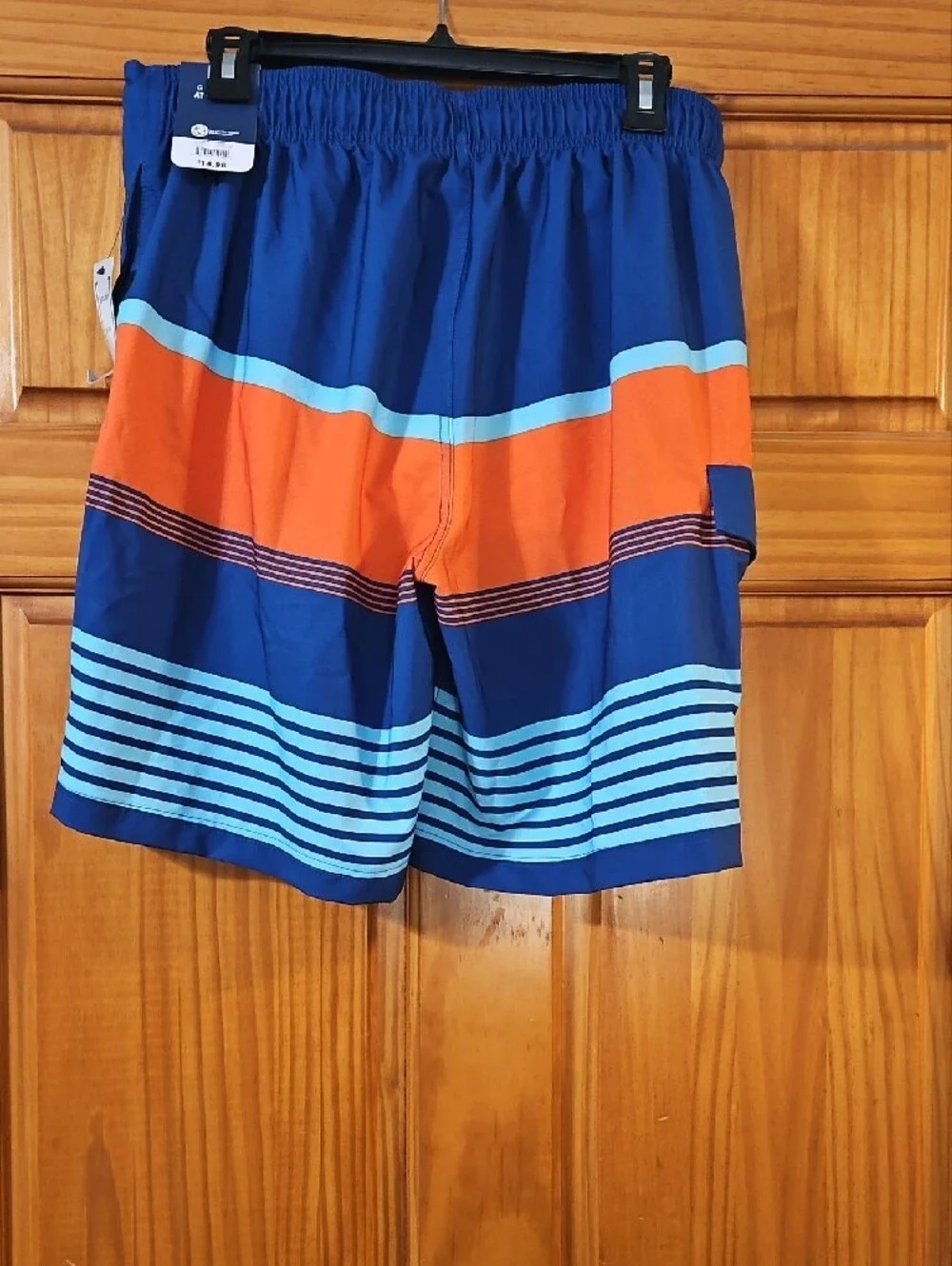 Men's Blue & Orange Striped Swim Trunks